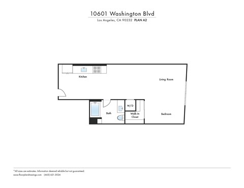 Floor plan for studio, 1 bath, 633 sqft